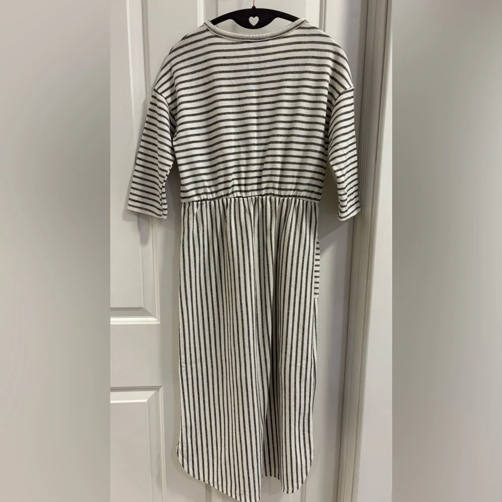 Roolee Cream and Black Striped Midi Dress